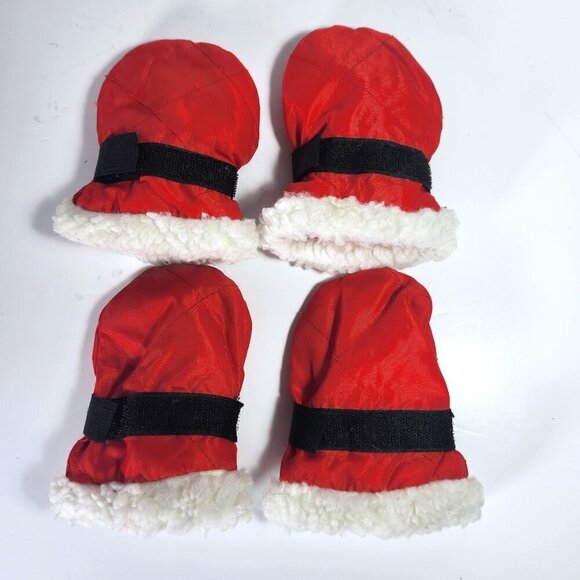 Fashion Pet Dog Rain Snow Boots Santa Paws Red with Faux Fur Trim Size Medium - Picture 1 of 6